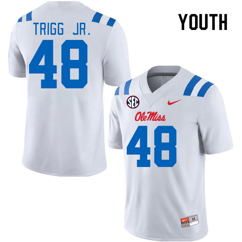 Youth #48 Mark Trigg Jr. Ole Miss Rebels 2024 New Uniforms College Football Jerseys Stitched-White